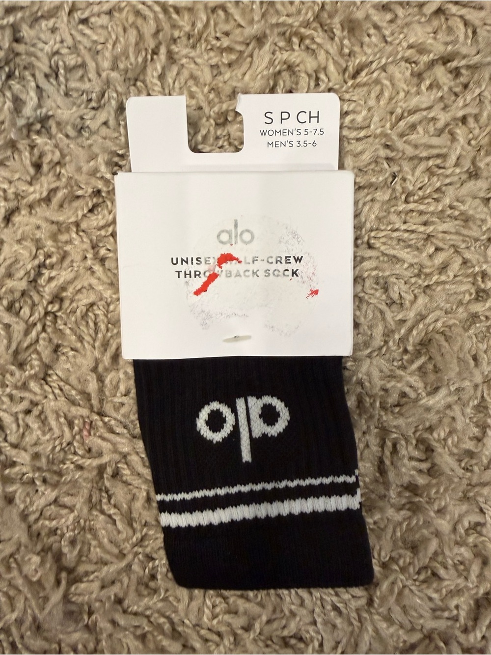 ALO Yoga Unisex Black & White Half-Crew Throwback Socks Small